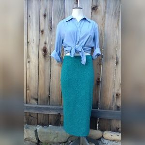Anthro Bordeaux High-Waisted Teal Pencil Skirt